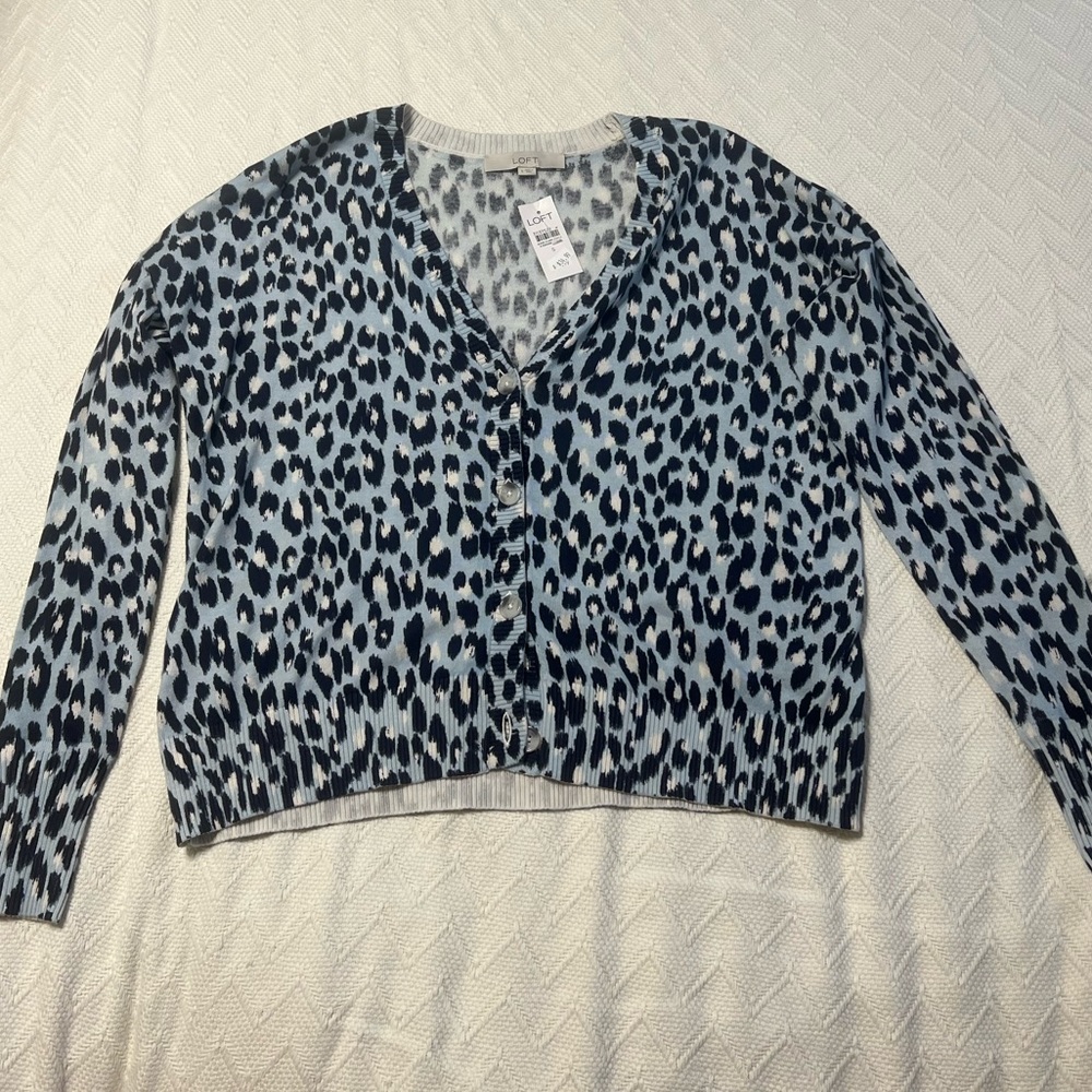 Loft Blue Leopard Relaxed Fit Cardigan